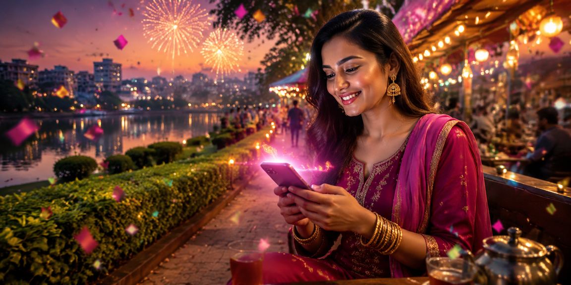 ঢাকায় চা বাগানের পাশে মোবাইলে পেমেন্ট করছেন একজন ব্যবহারকারী